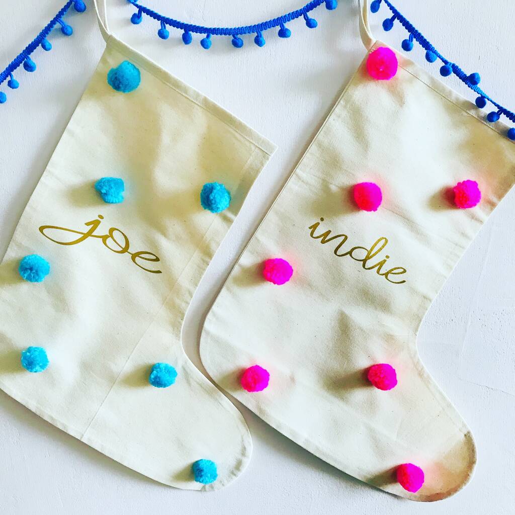 Pom Pom Christmas Stocking Personalised By Wildartbycarrie