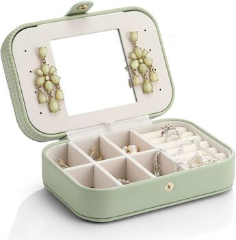 Small Light Green Travel Jewellery Organizer Box Case, 8 of 9