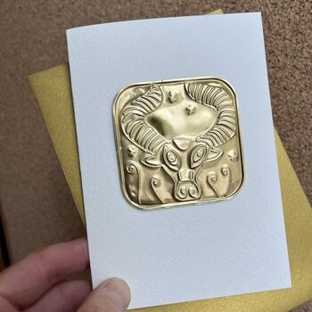 Handmade Gold Personalised Taurus Bull Birthday Card, 4 of 4