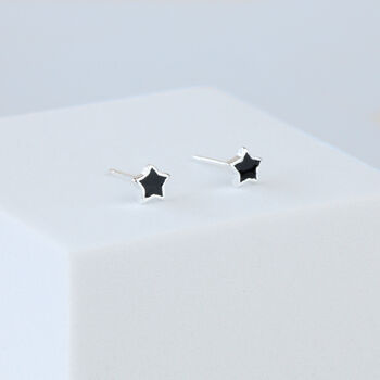 Sterling Silver Tiny Black Star Studs, 3 of 4