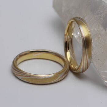 Handmade 18ct Gold Mokume Gane Wedding Ring Set, 2 of 4