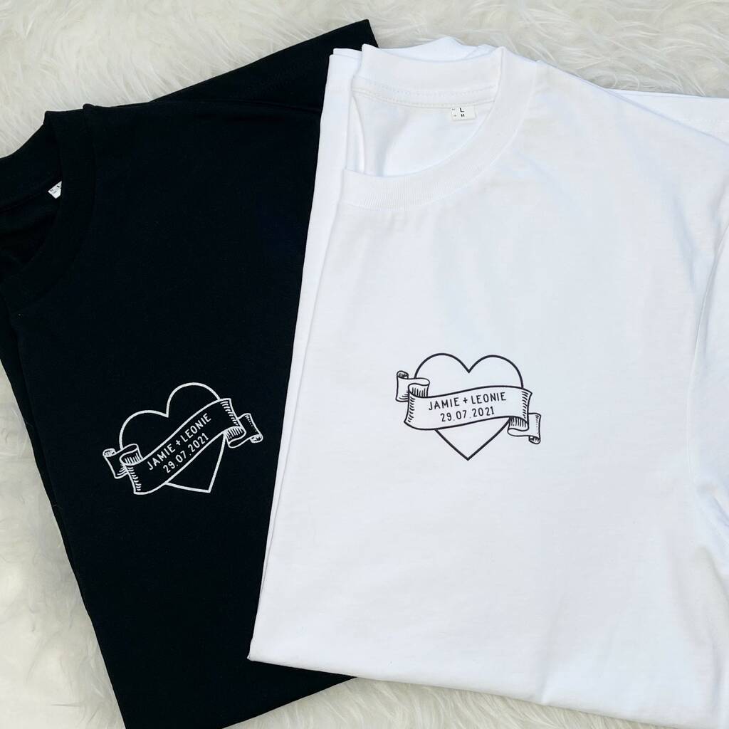 Lovers Tattoo Style T Shirt Set Personalised With Date, 1 of 6