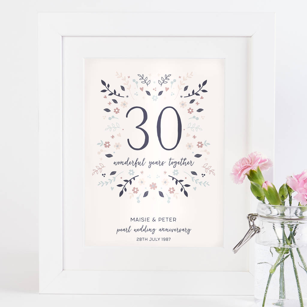Pearl Wedding Anniversary Personalised Print By Norma&Dorothy