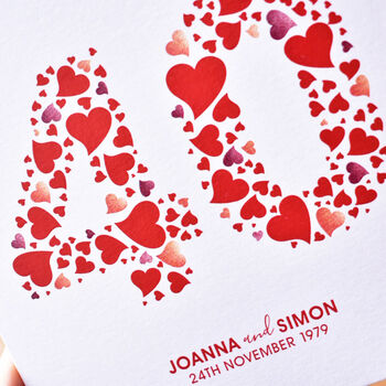Personalised Love Hearts Ruby 40th Anniversary Card, 3 of 7