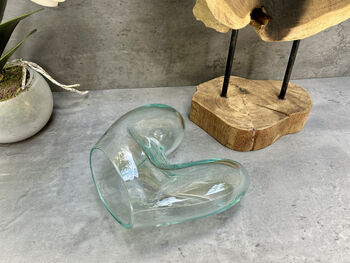 40cm Molten Glass Hanging Bowl On Teak Root Base, 6 of 12