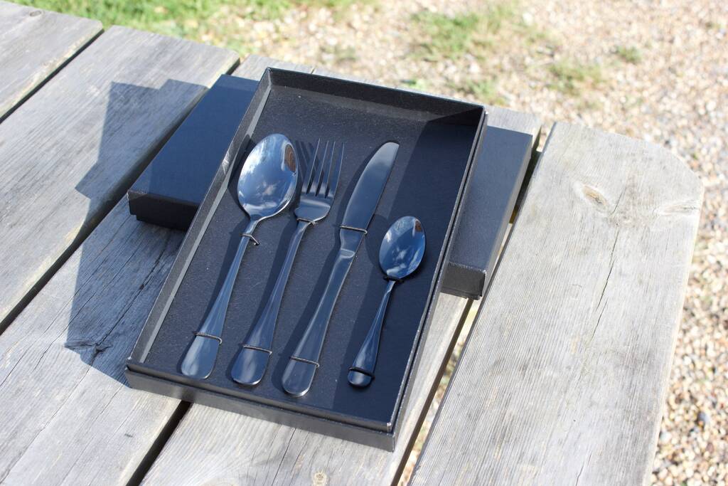Personalised Black Cutlery Set With Free Gift Box, 1 of 3