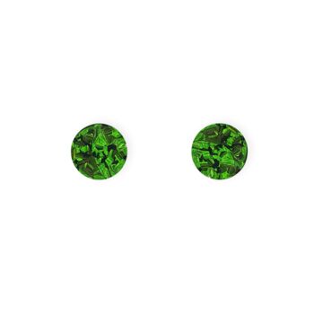 Mini Round Stud Earrings In Green Sparkle, 3 of 4