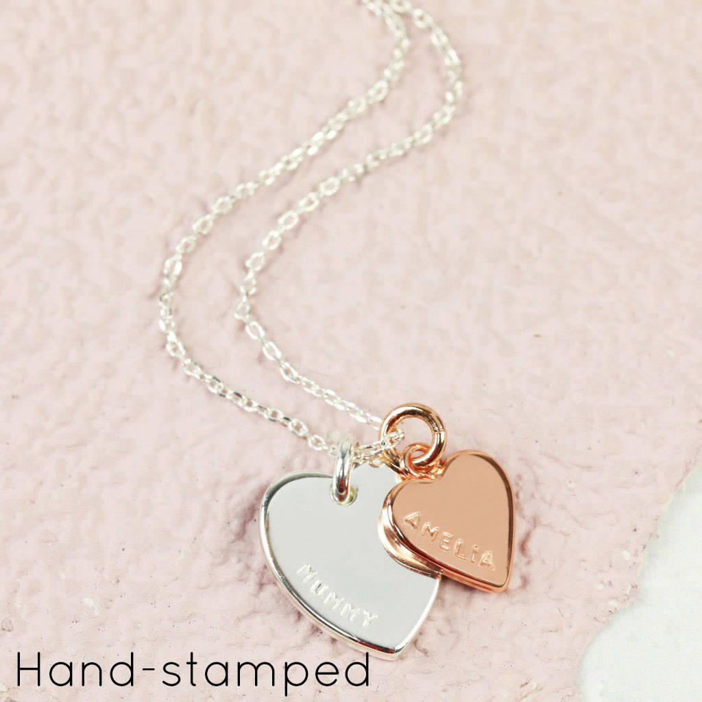personalised double heart charm necklace by lisa angel ...