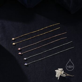 Small Moonstone Droplet Long Threader Earrings, 5 of 9