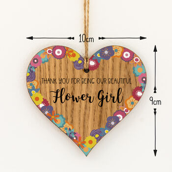 Thank You Flower Girl Token Gift Hanging Wood Heart, 3 of 3
