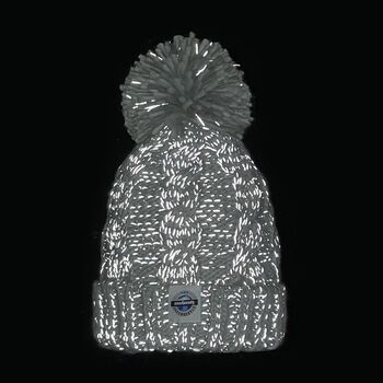 Silver Grey Cable Reflective Super Bobble Hat, 3 of 5