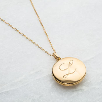 14k Gold Vermeil Engraved Initial Locket Necklace, 10 of 12