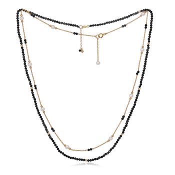 Clara Double Chain Necklace With Black Spinel And Pearls, 2 of 3