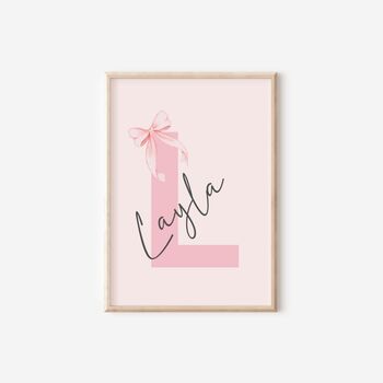 Girls Personalised Bow Themed Print Set Of Three For Nursery Or Bedroom, 2 of 5