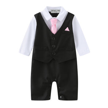 Baby Boy's All In One Outfit With Tie And Handkerchief, 3 of 5