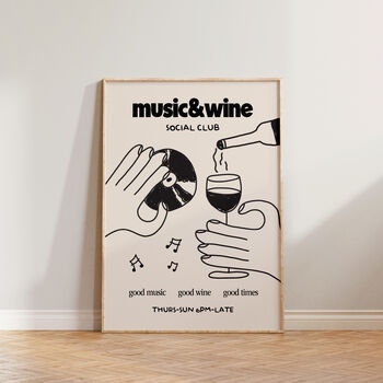 Music And Wine Social Club Illustration Kitchen Print, 2 of 9