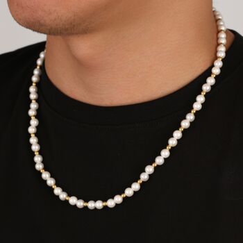 Shell Pearl Necklace Steel Bead Chain For Men, 9 of 11