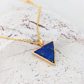 Triangle Lapis Lazuli Gemstone Necklace, Gold Plated, 6 of 9