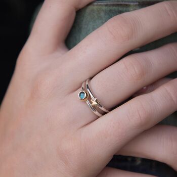 4mm Labradorite Silver And 9ct Gold Stackable Ring, 6 of 9