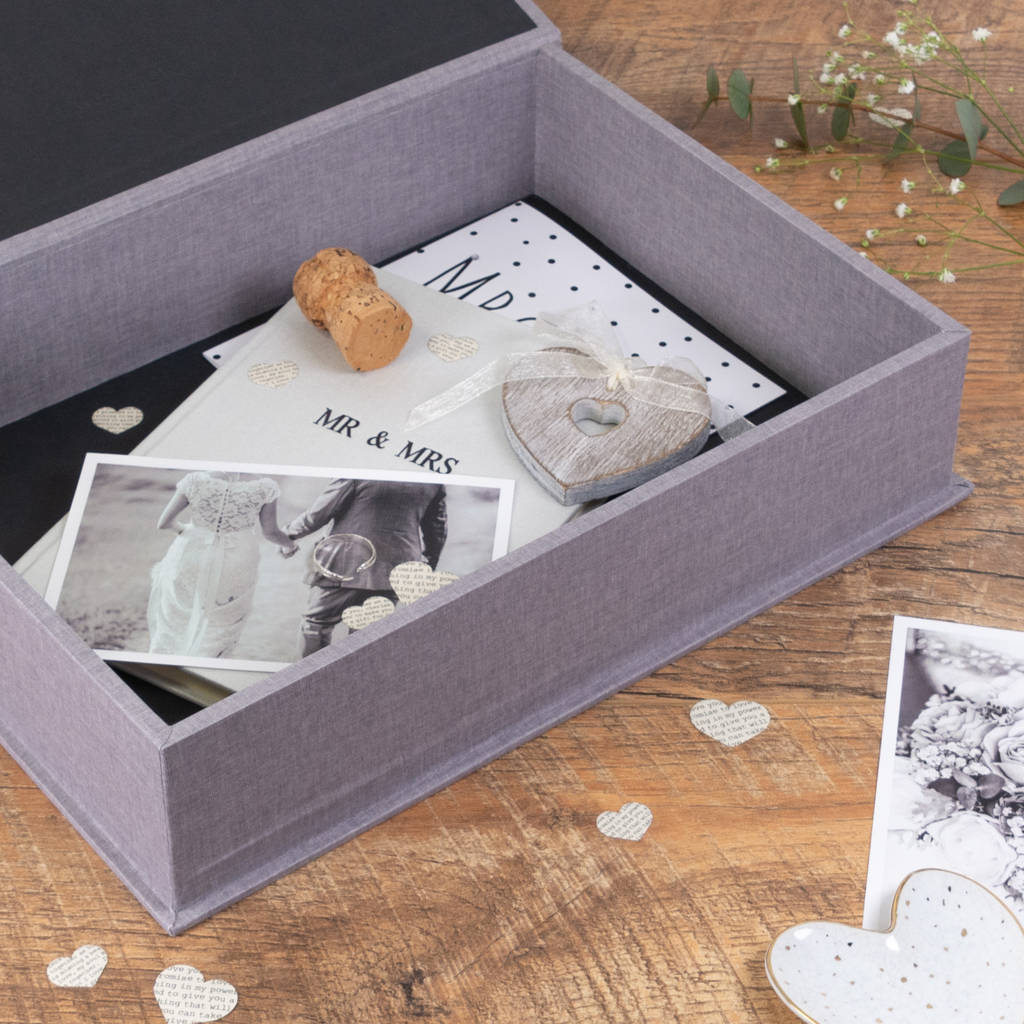 personalised wedding keepsake box grey linen by harris & jones