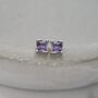 Sterling Silver Princess Cut Birthstone Earrings February Amethyst, thumbnail 2 of 5
