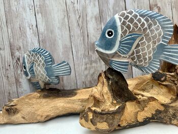 48cm Hand Carved Coral And Blue Fish Figurine On Teak Root Ornament, 9 of 9