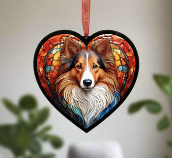Sheltie Stained Glass Effect Heart Suncatcher, 3 of 5