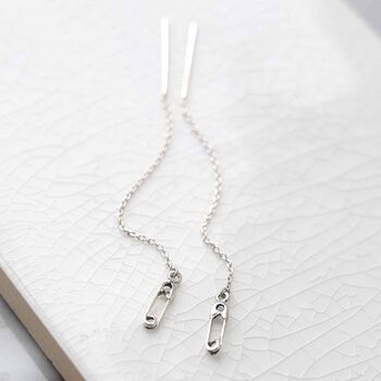 Sterling Silver Safety Pin Threader Earrings, 2 of 5