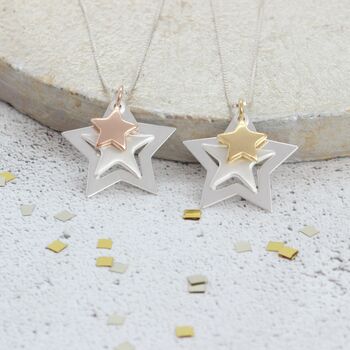 Twinkle Triple Star Pendant Necklace, 5 of 11