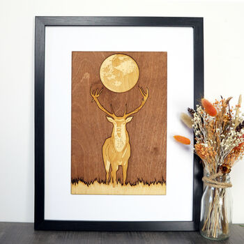 Framed Woodcut Of A Stag Under The Moon, 4 of 7