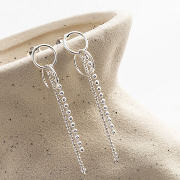 Sterling Silver Curb And Bead Dangly Studs, 5 of 6