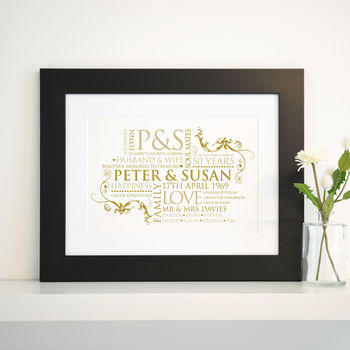 Personalised Golden Wedding Anniversary Couple Word Art, 6 of 11