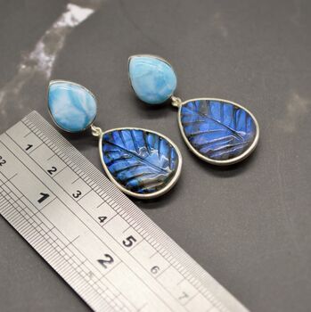 Labradorite, Larimar Dangle Silver Earrings, 4 of 7