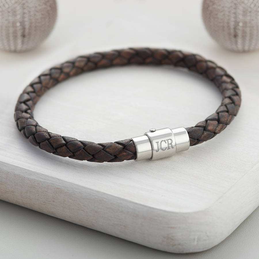Teenage Boy's Leather Personalised Clasp Bracelet, 1 of 6