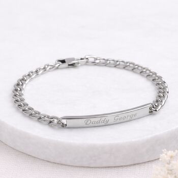 Personalised Mens Silver Stainless Steel Curb Chain ID Bar Bracelet, 2 of 12