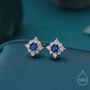 Sterling Silver Tiny Sapphire Blue Cz Halo Stud Earrings, thumbnail 1 of 12