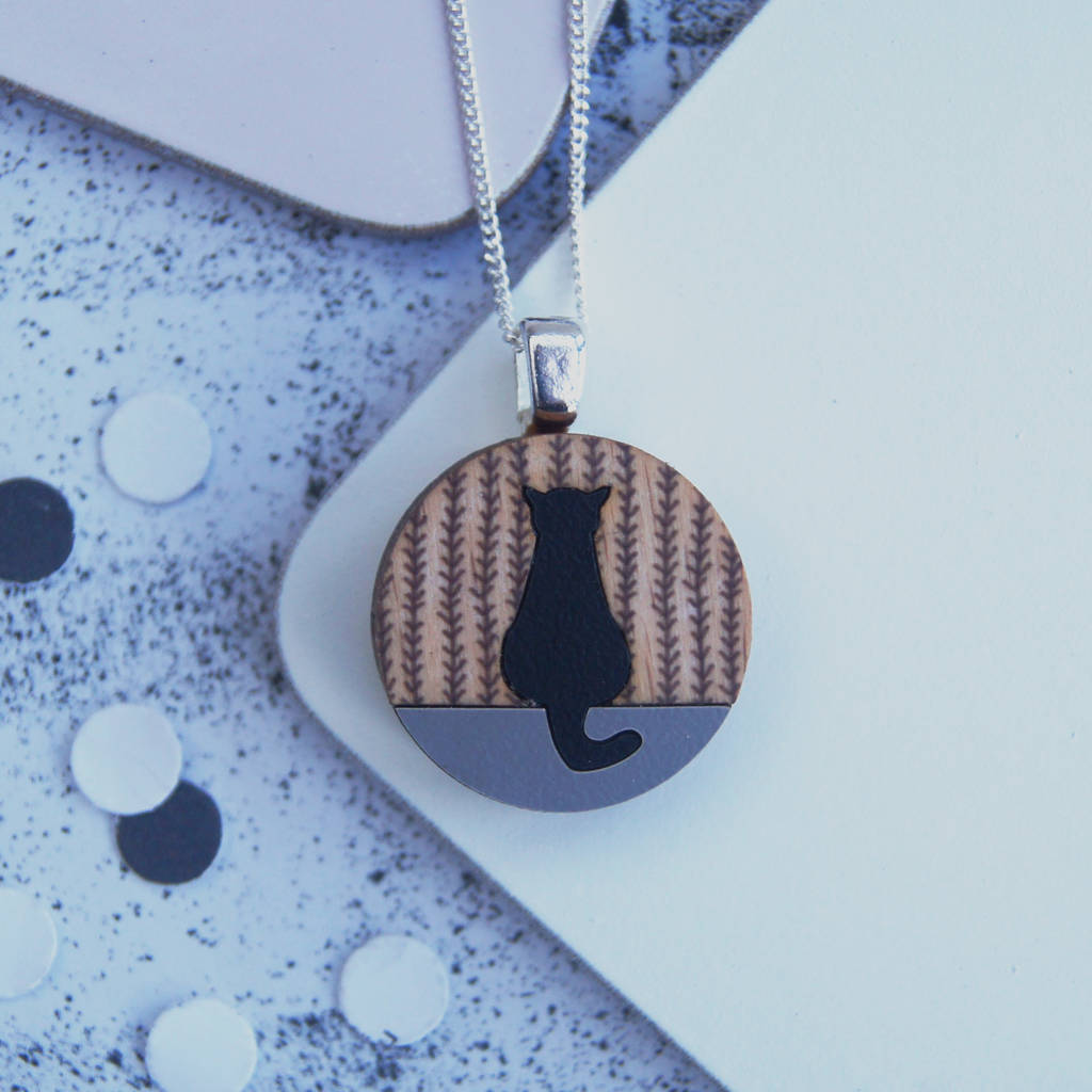 sitting black cat sterling silver necklace by lucy alice designs