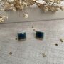 Green Blue Gold Detail Crackle Glaze Square Studs, thumbnail 1 of 10