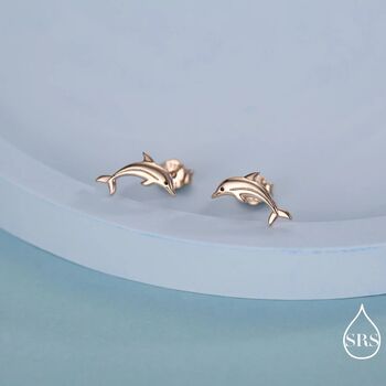 Tiny Dolphin Stud Earrings In Sterling Silver, 4 of 12