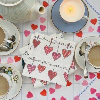 Valentines Love Hearts Linen Napkins, 3 of 3