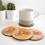 Set Of Four Wooden Bicycle Coasters, thumbnail 2 of 3