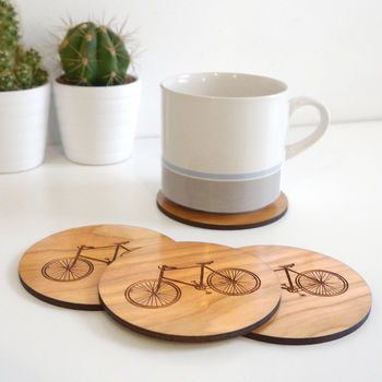 Set Of Four Wooden Bicycle Coasters, 2 of 3