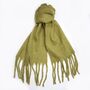 Heavyweight Moss Green Tassel Scarf, thumbnail 1 of 4