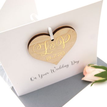 Monogram Personalised Wooden Heart Wedding Card, 3 of 5