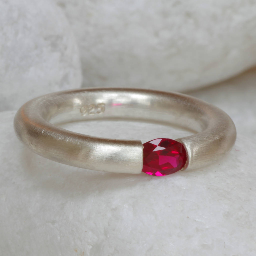 Satin Silver Birthstone Ring By Anthony Blakeney