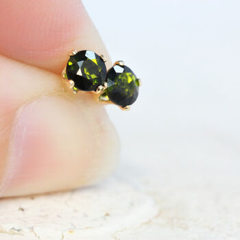 Dark Green Tourmaline Stud Earrings Silver Or Gold, 5 of 12