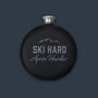 Black 6oz Hip Flask In Gift Box 'Ski Hard, Après Harder' | Drink Holder | Flask | Sport Accessory | Skiing, thumbnail 1 of 2