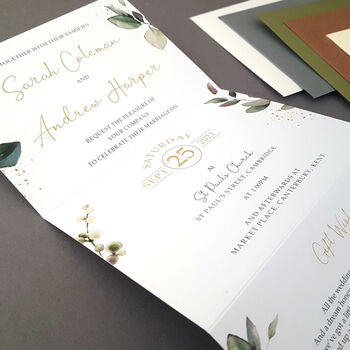 Eucalyptus Wreath Wedding Invitation Sample, 2 of 8