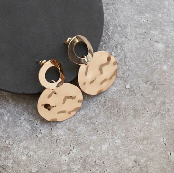 Shiny Hammered Disc Drop Earrings, 2 of 3