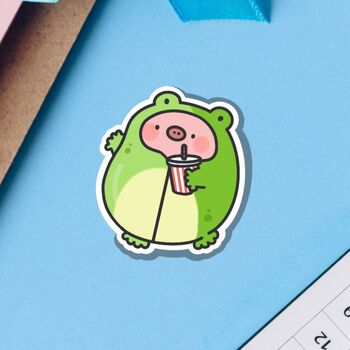 Cute Pig Wearing Frog Outfit Vinyl Sticker, 3 of 8